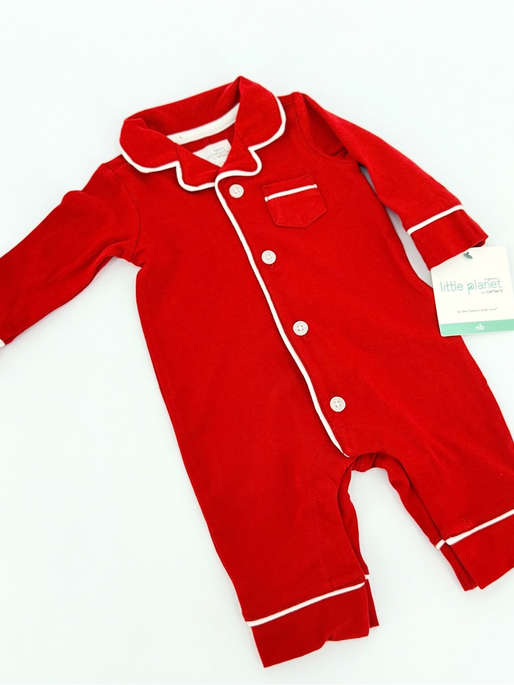 Little Planet Carter’s Newborn Red Organic Cotton Holiday Romper Pajamas NWT
